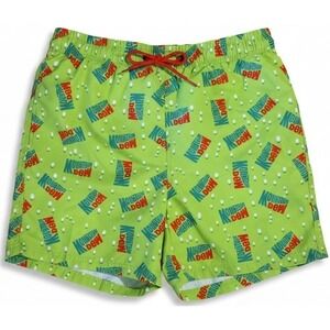 Mountain Dew Mens Swim Trunks Green Logo Print Board Shorts Drawstring Large